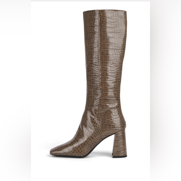 Jeffrey Campbell Patti Brown Croc-Embossed Heeled Boots - Picture 1 of 6
